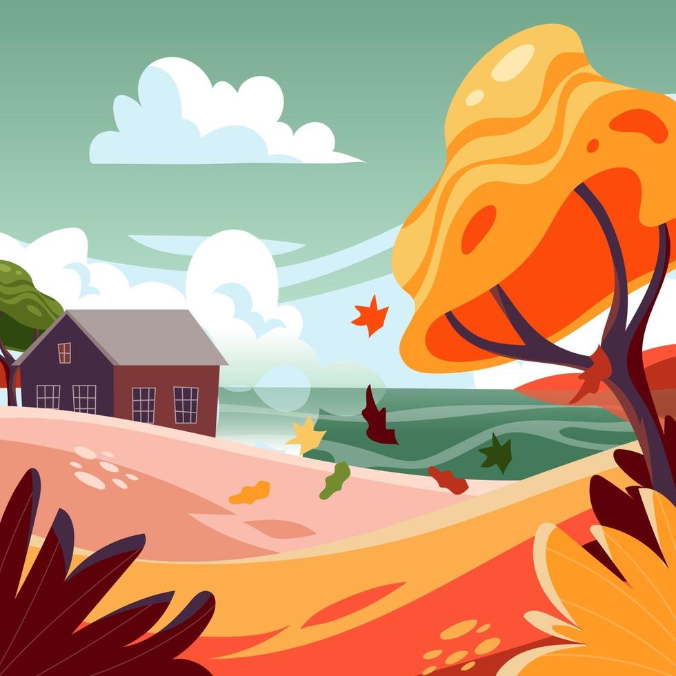 paisaje del lago de otoño vector