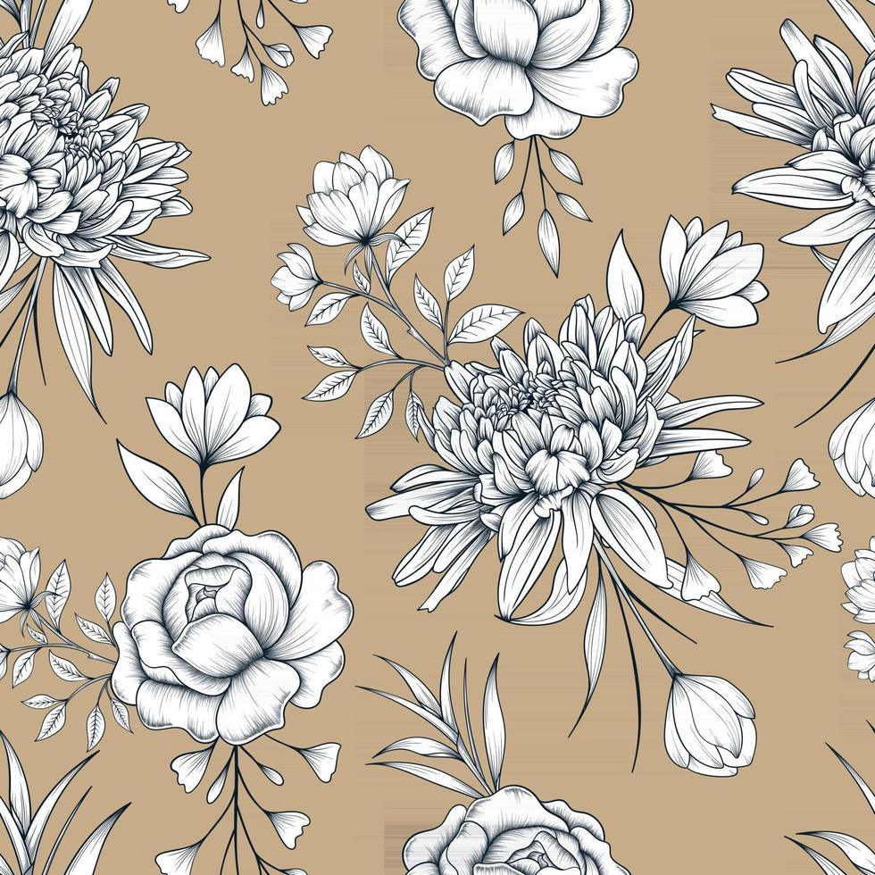 Hand drawn seamless pattern with botanical floral design vector