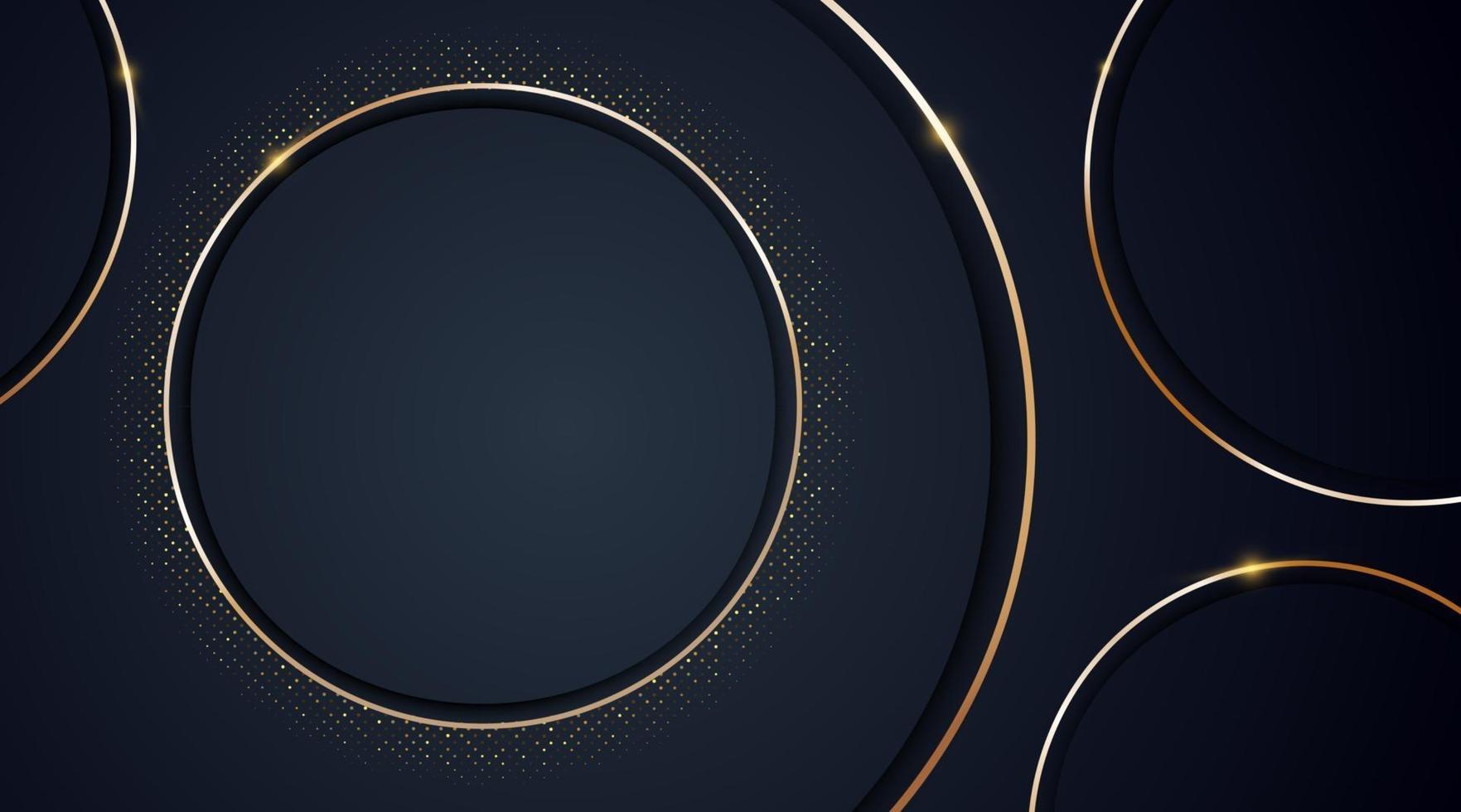 abstract circle with golden lines and halftone on black background vector