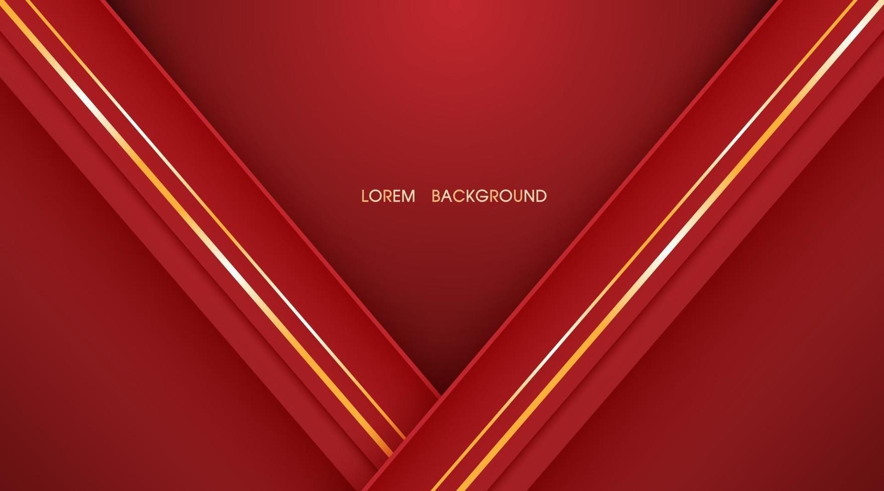 Fondo de capa abstracta roja y líneas doradas. vector