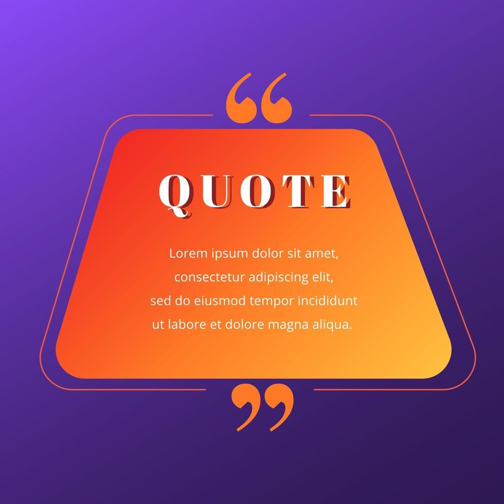 Quote blank frame vector template. Red and orange gradient speech bubble. Quotation, citation text box design. Trapezium with rounded edges empty textbox background for message, comment, note