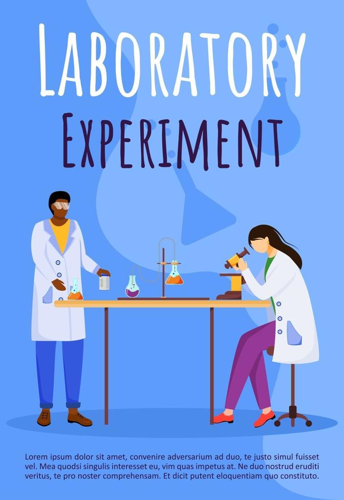 Laboratory experiment poster vector template. Conducting test. Women in lab coats. Brochure, cover, booklet page concept design with flat illustrations. Advertising flyer, leaflet, banner layout idea