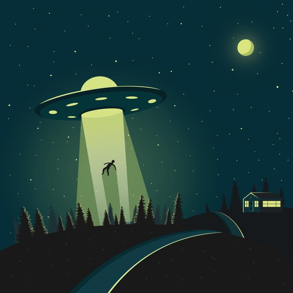 UFO Abduction at Night Concept vector