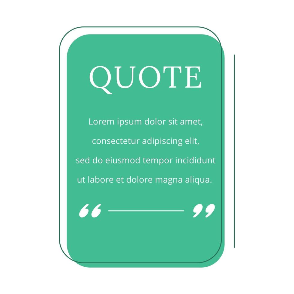 Quote blank frame vector template. Green speech bubble. Quotation, citation text box design. Rectangle with rounded edges empty textbox background for message, comment, note