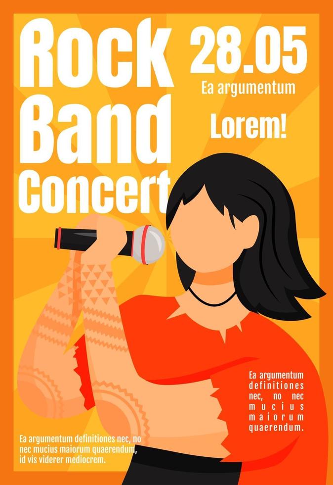 Rock band concert brochure template. Vocalist. Event, gig. Flyer, booklet, leaflet concept with flat illustration. Vector page cartoon layout for magazine. Advertising invitation with text space