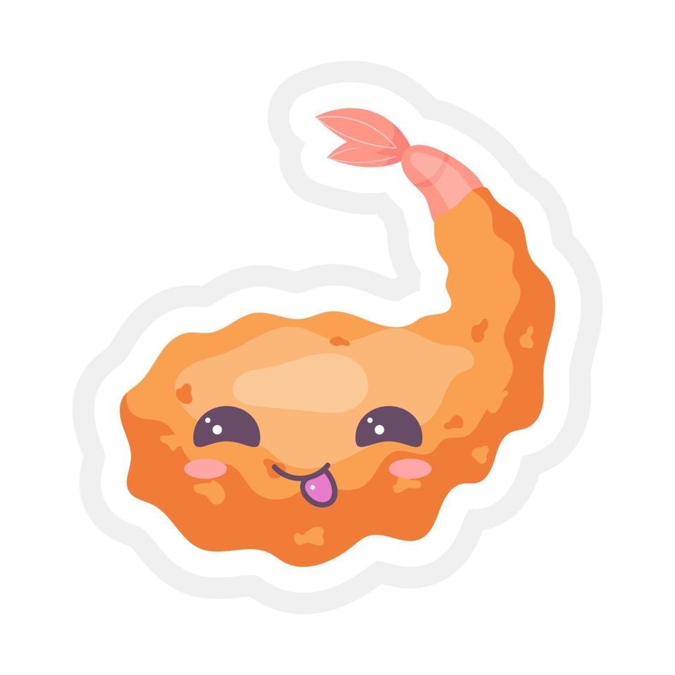 Chinese king prawn cute kawaii vector character. Asian seafood with smiling face. Eastern traditional cuisine. Chinese fried spicy shrimp. Funny emoji, emoticon. Isolated cartoon color illustration