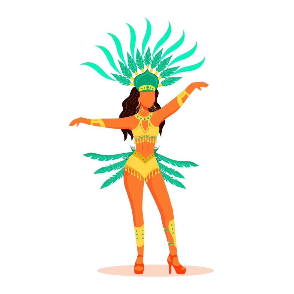 dama en adorno corporal y ropa de carnaval color plano vector