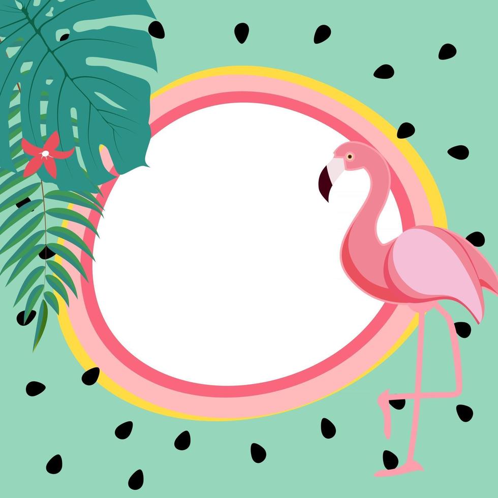 Cute Summer Abstract Frame Background with Pink Flamingo Vector Illustration