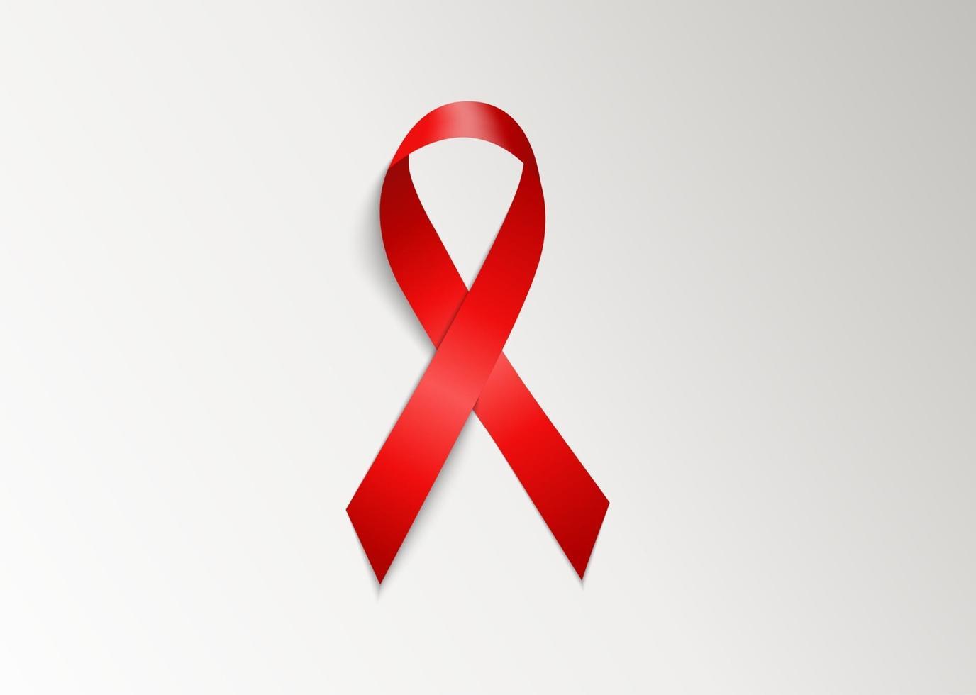 December 1 World AIDS Day Background. Red Ribbon Sign Isolated on Light Background. Vector Illustration