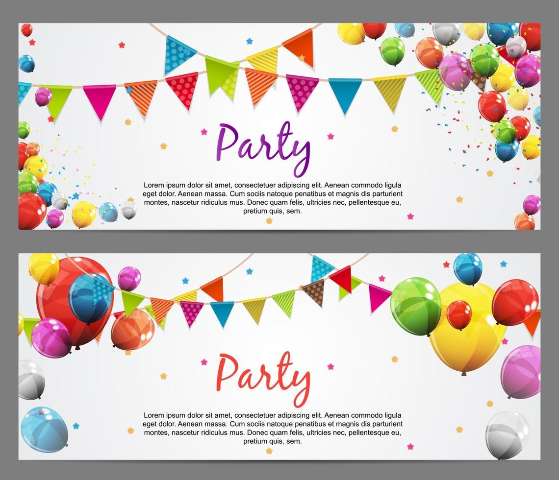 Party Background Baner with Flags and Balloons Vector Illustration