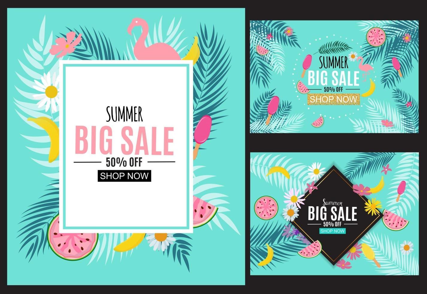 Summer Sale Abstract Banner Background Collection Set Vector Illustration