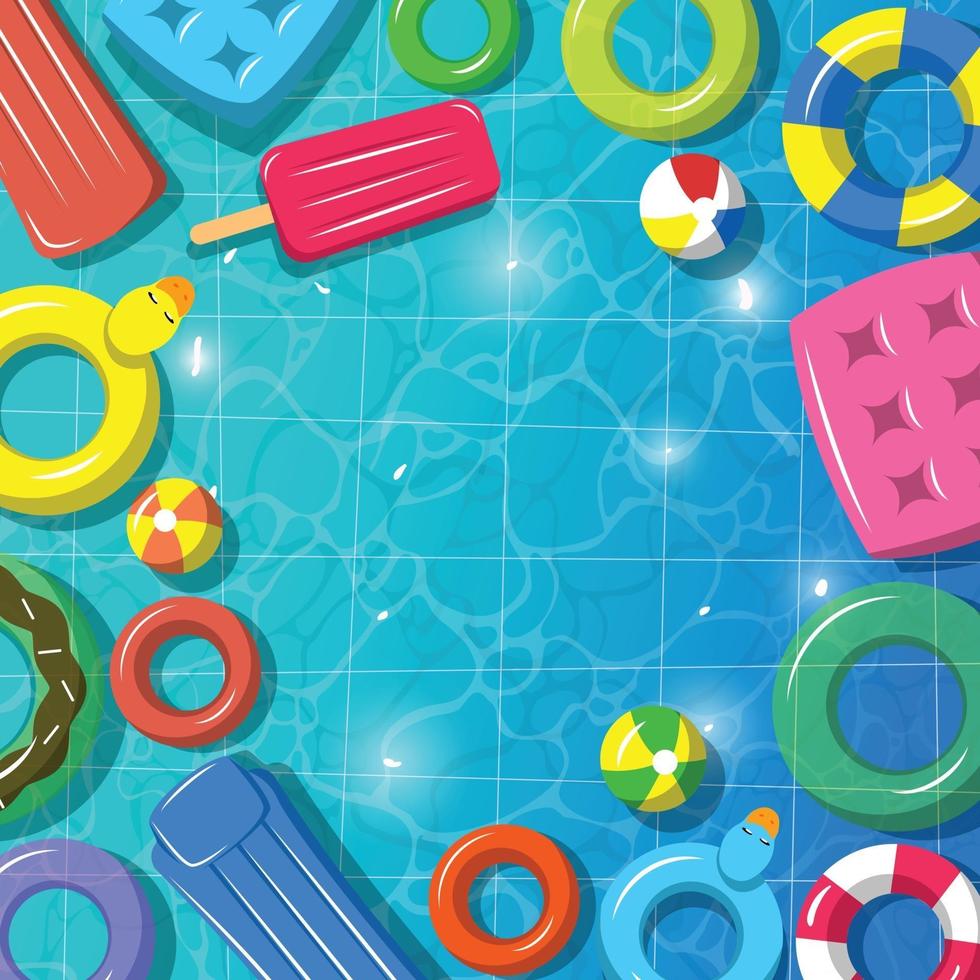 Summer Swimming Pool With Floaters Background vector