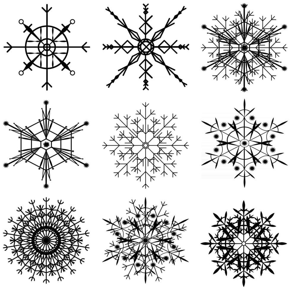 set of black snowflakes, isolated, on a white background vector