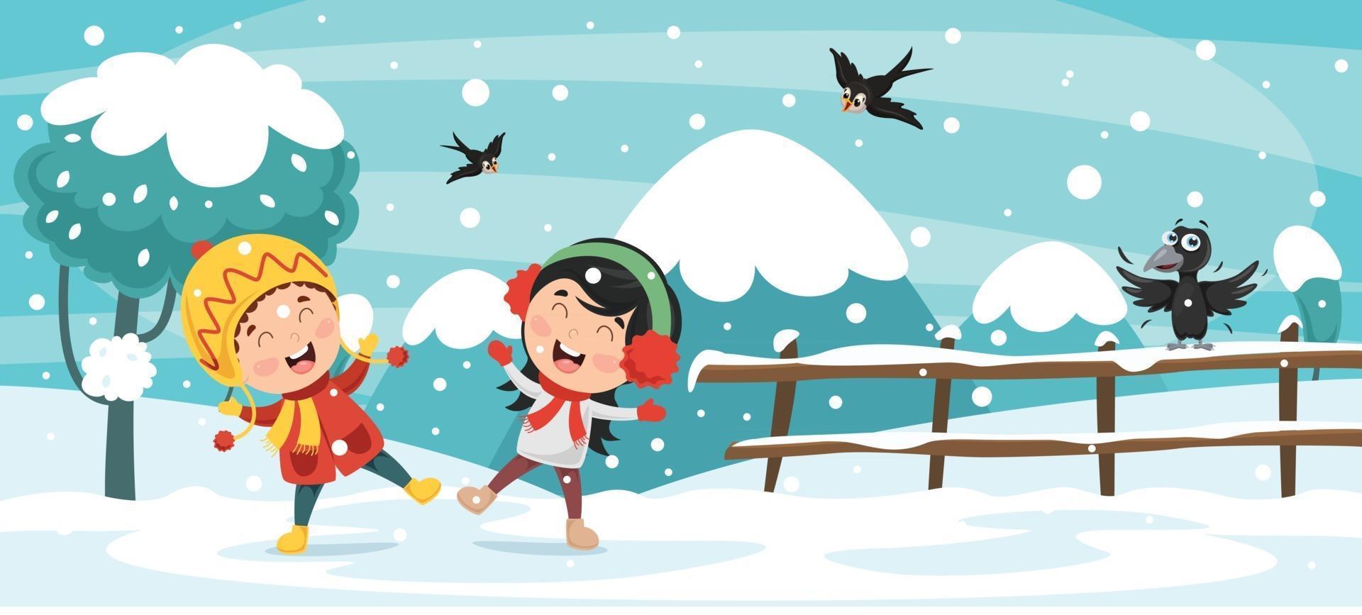 Winter Drawing With Cartoon Character vector