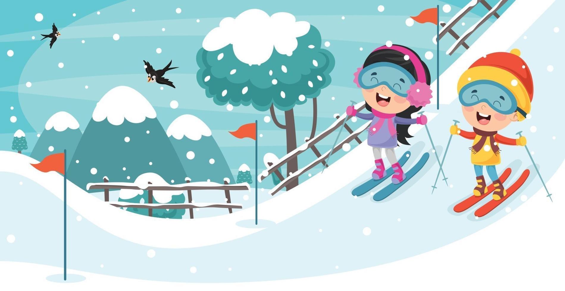 Winter Drawing With Cartoon Character vector