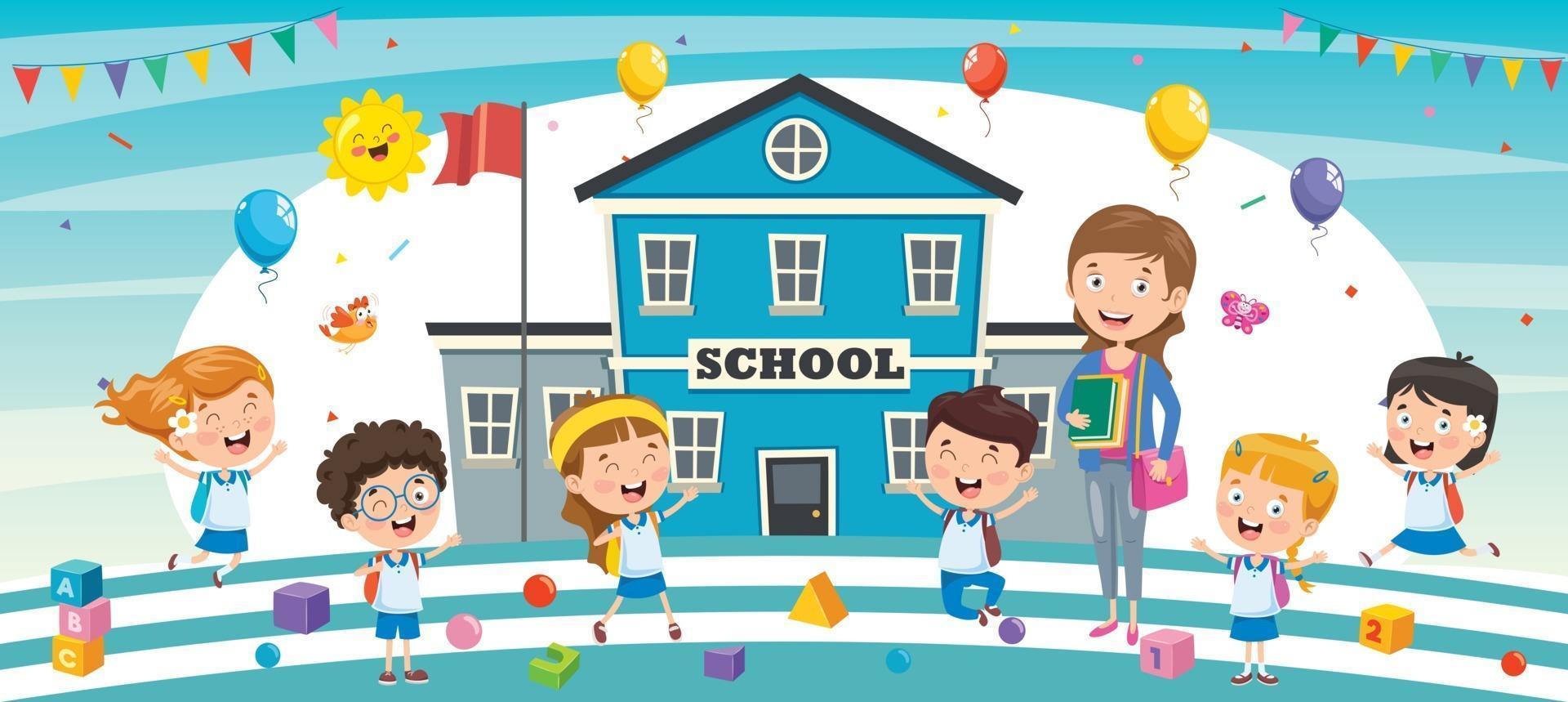 Little Students With Their Teacher vector