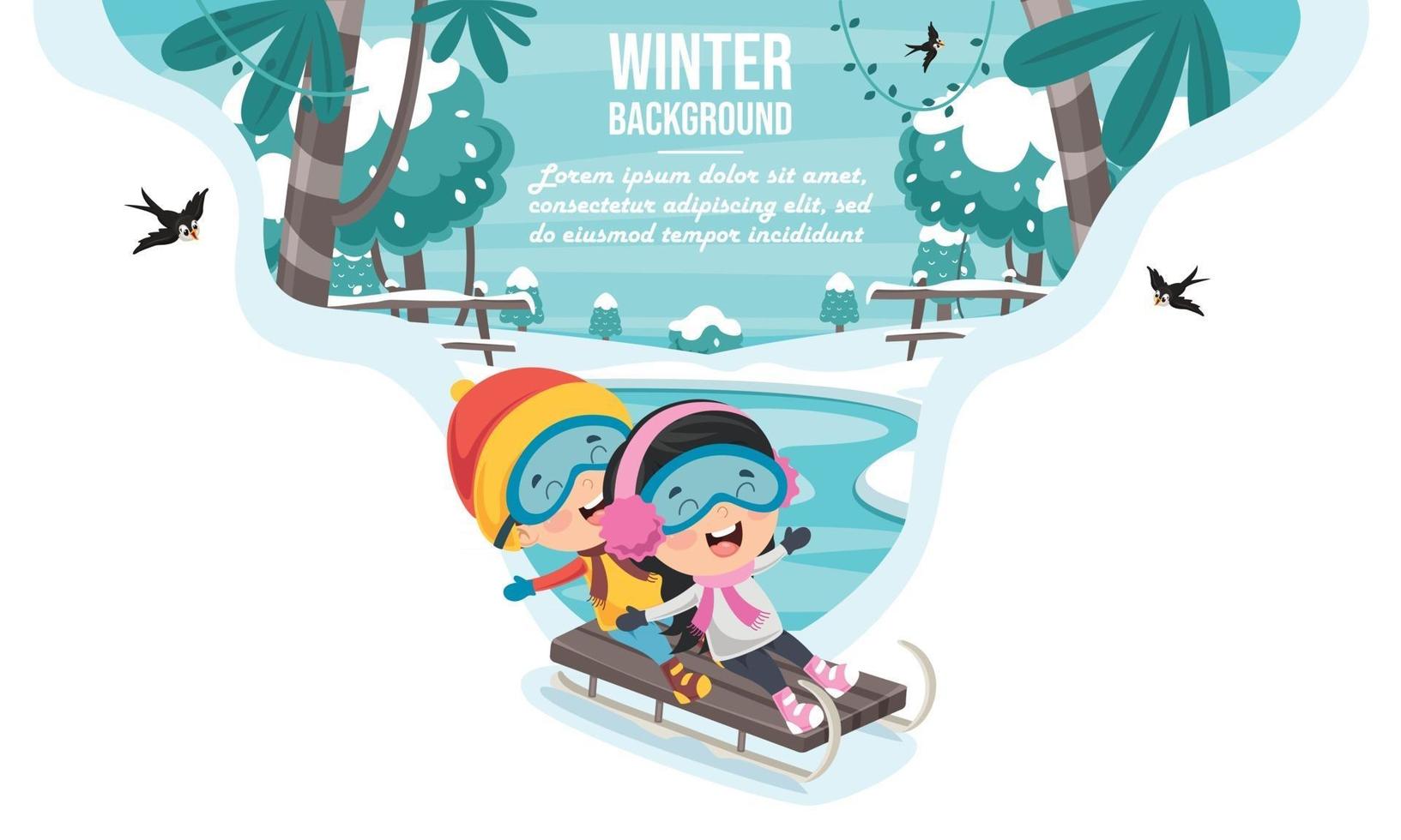 Winter Drawing With Cartoon Character vector