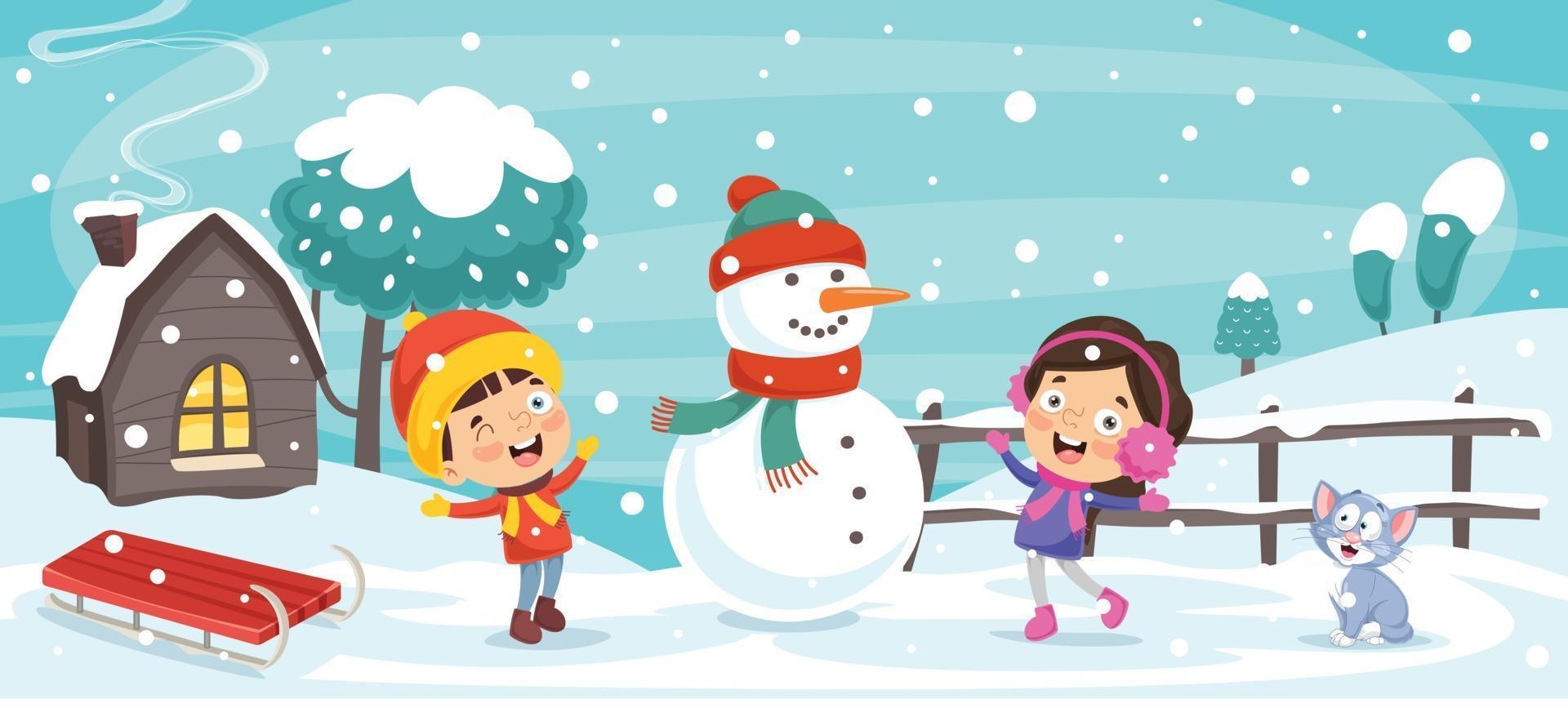 Winter Drawing With Cartoon Character vector