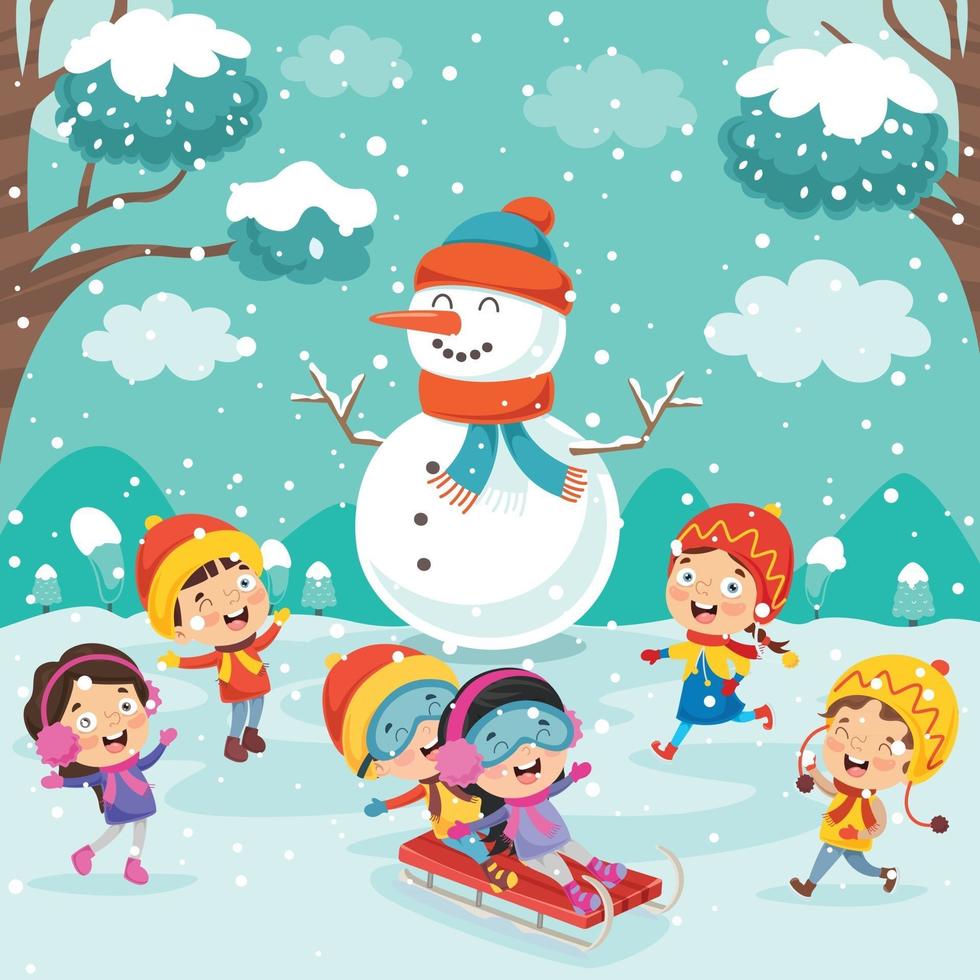 Winter Drawing With Cartoon Character vector