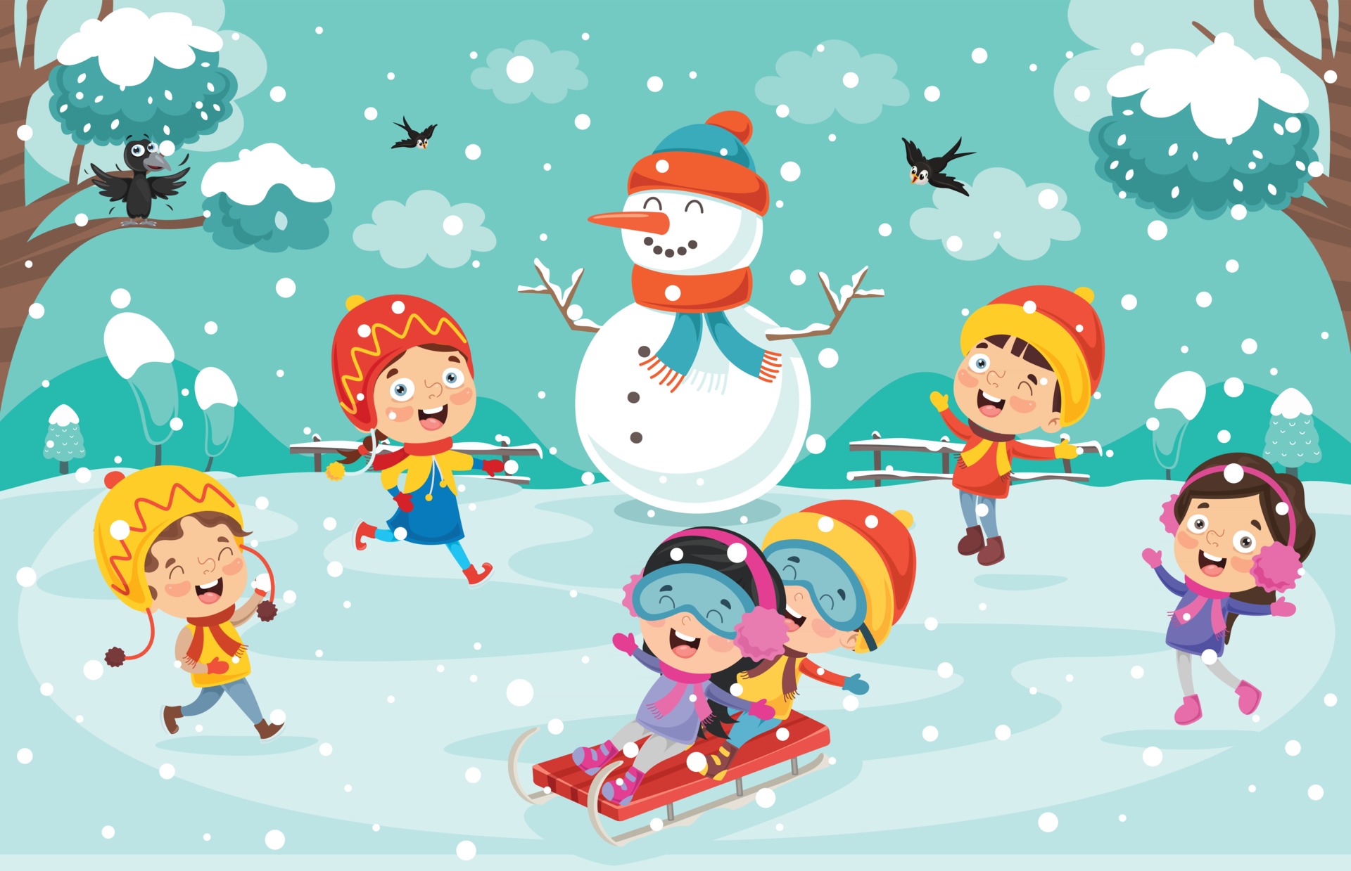 Winter Drawing With Cartoon Character 2825007 Vector Art at Vecteezy