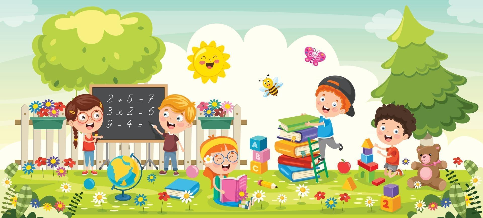 Little Children Gardening And Planting vector