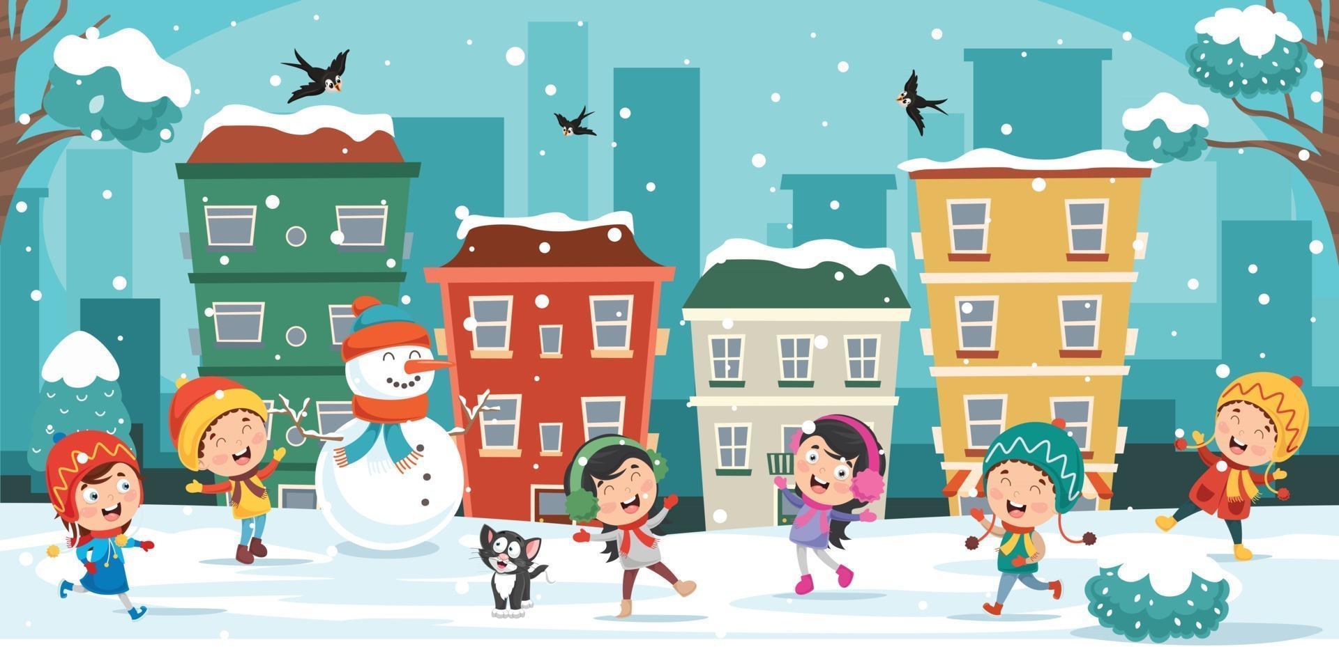 dibujo de invierno con personaje de dibujos animados vector