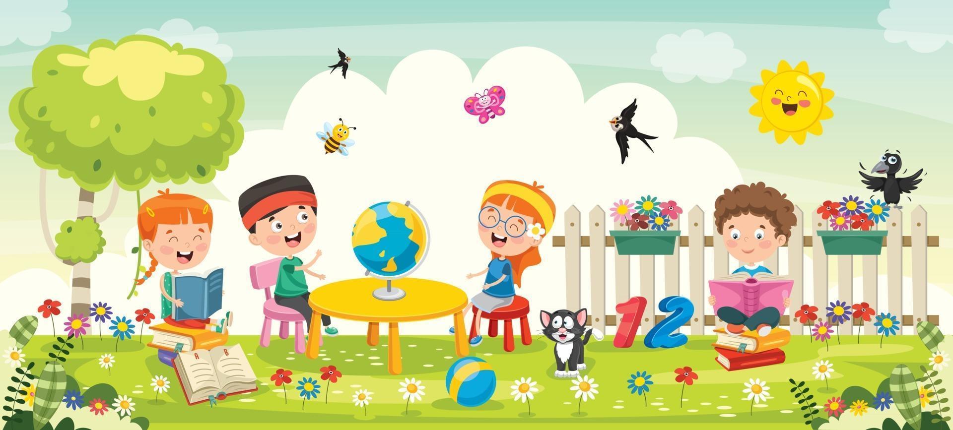 Little Children Gardening And Planting vector