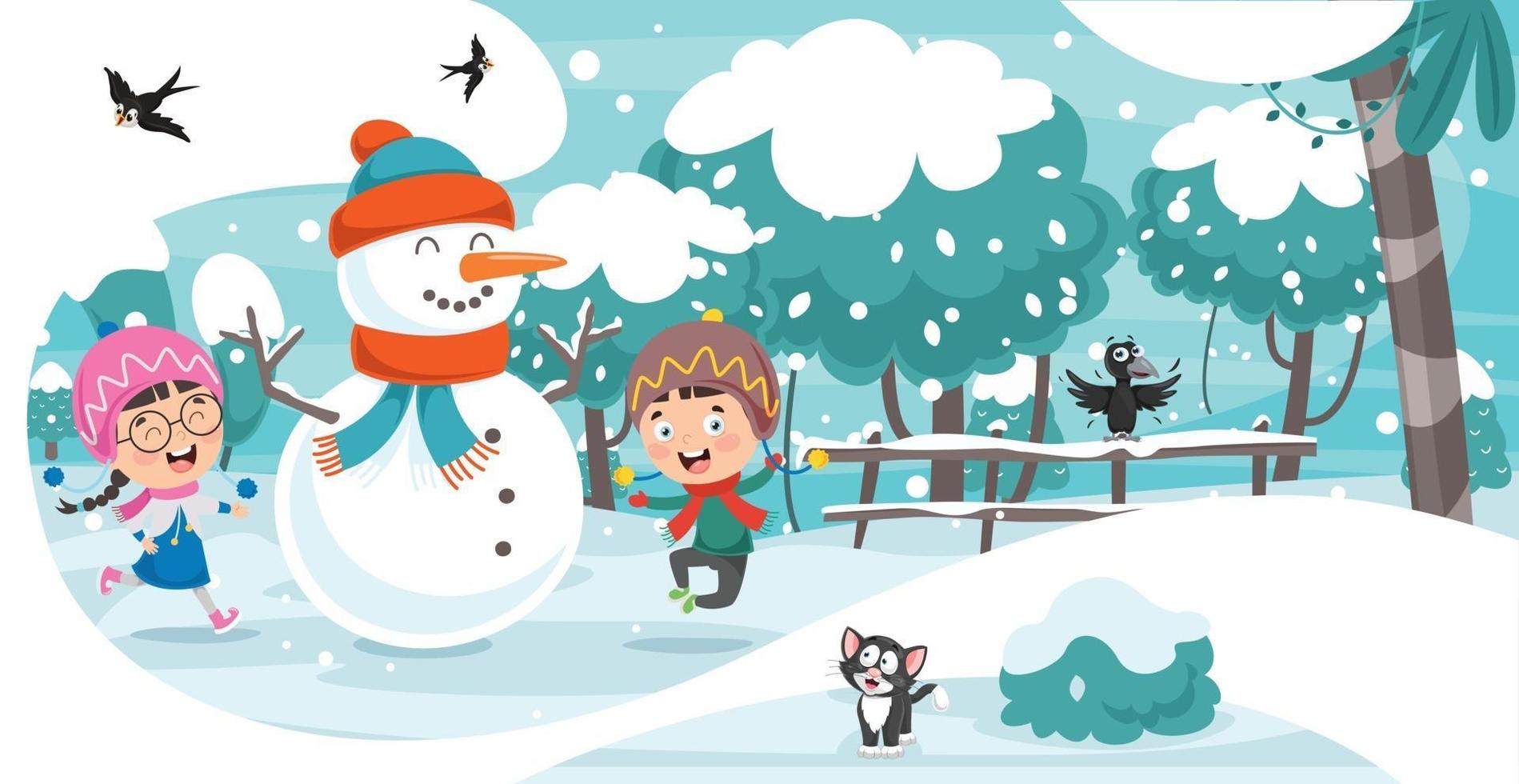 Winter Drawing With Cartoon Character vector