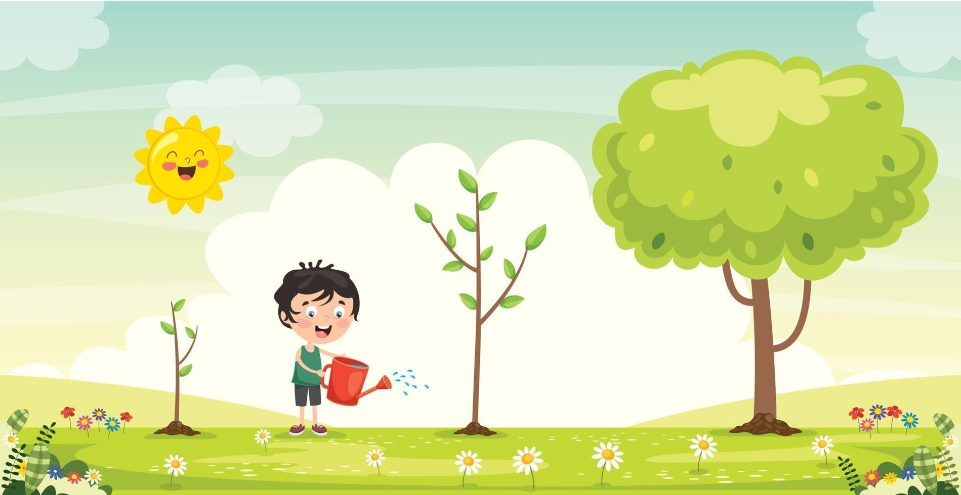 niños pequeños jardinería y plantación vector