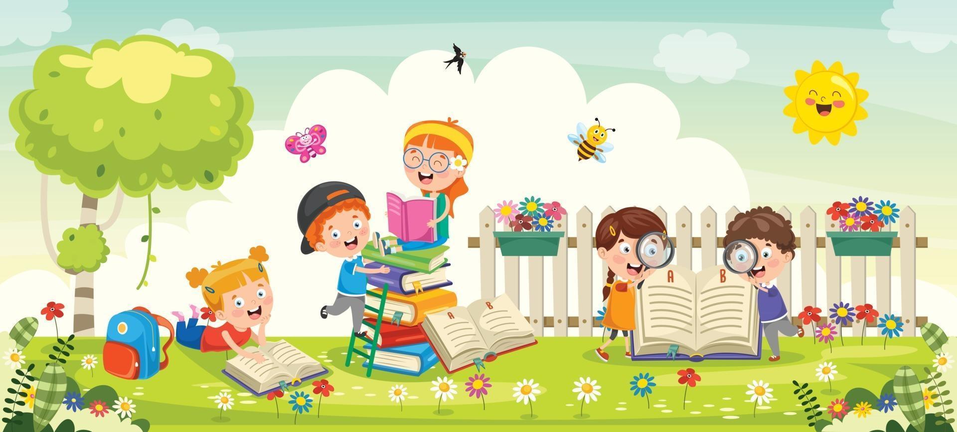 Little Children Gardening And Planting vector