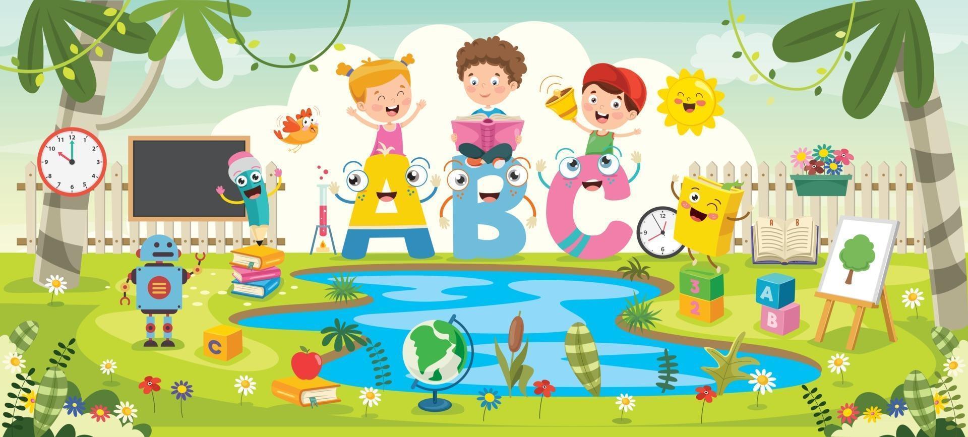 Little Children Gardening And Planting vector