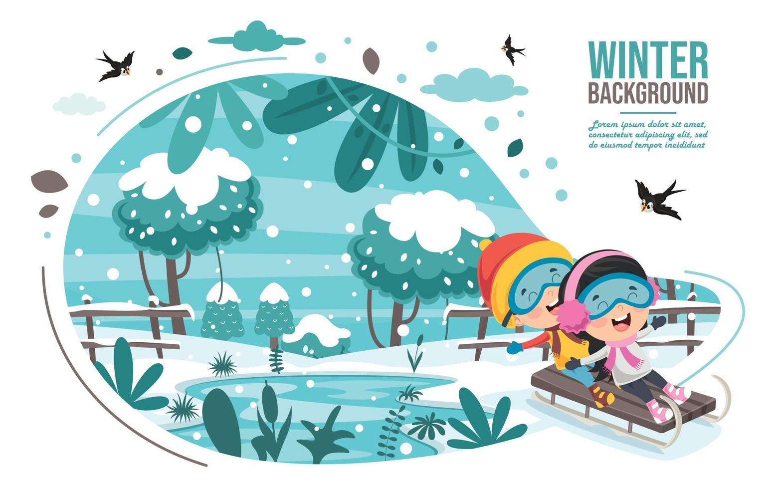Winter Drawing With Cartoon Character vector