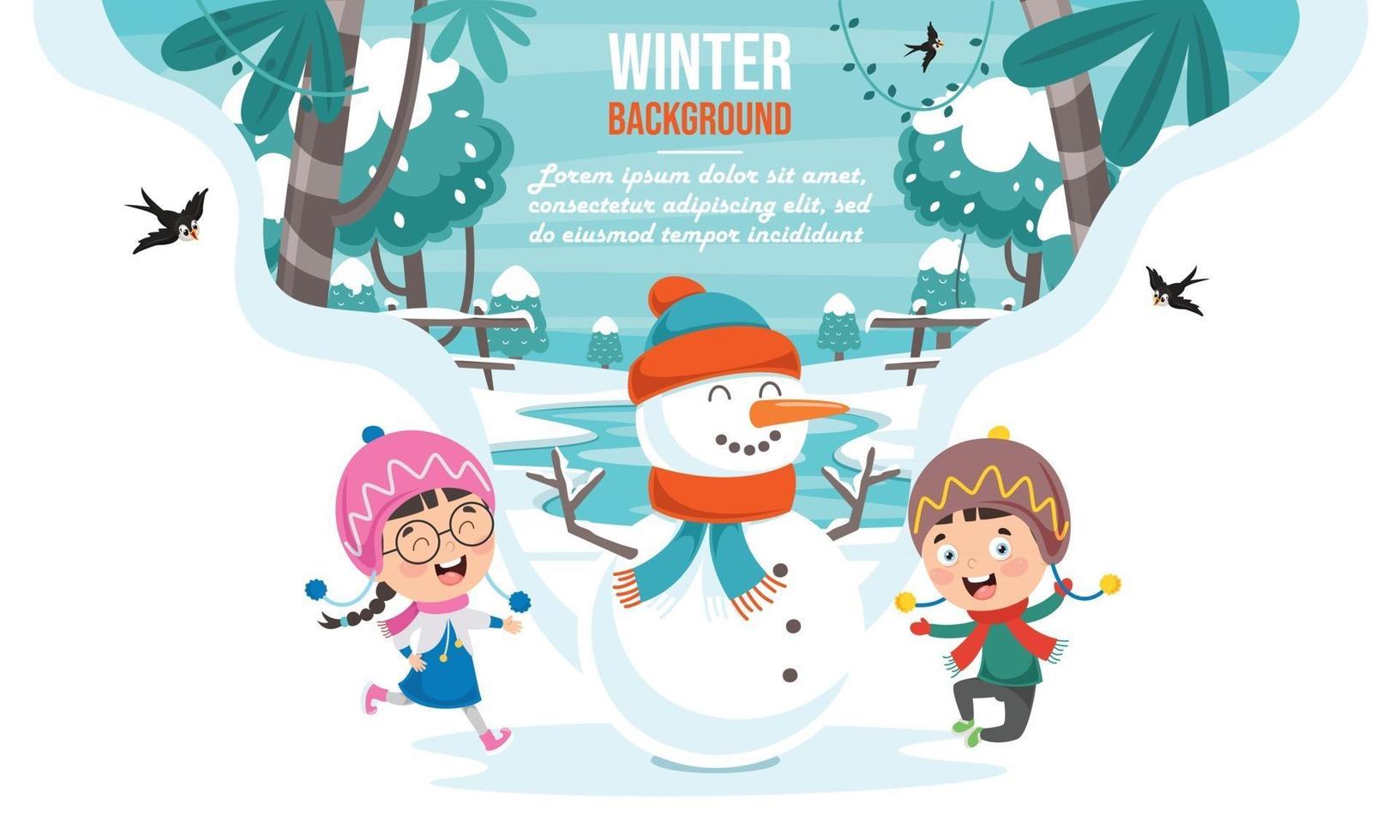 Winter Drawing With Cartoon Character vector