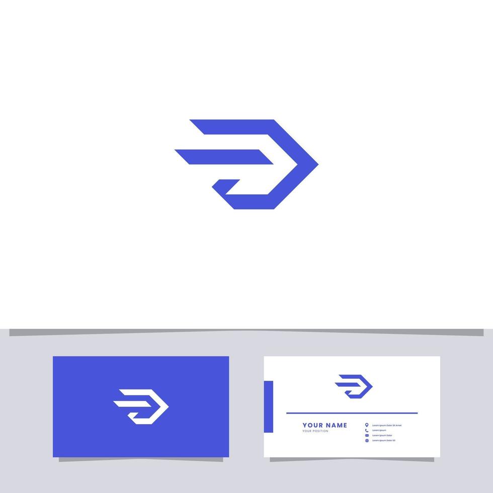 Logotipo simple y minimalista de flecha azul letra d con plantilla de tarjeta de visita vector