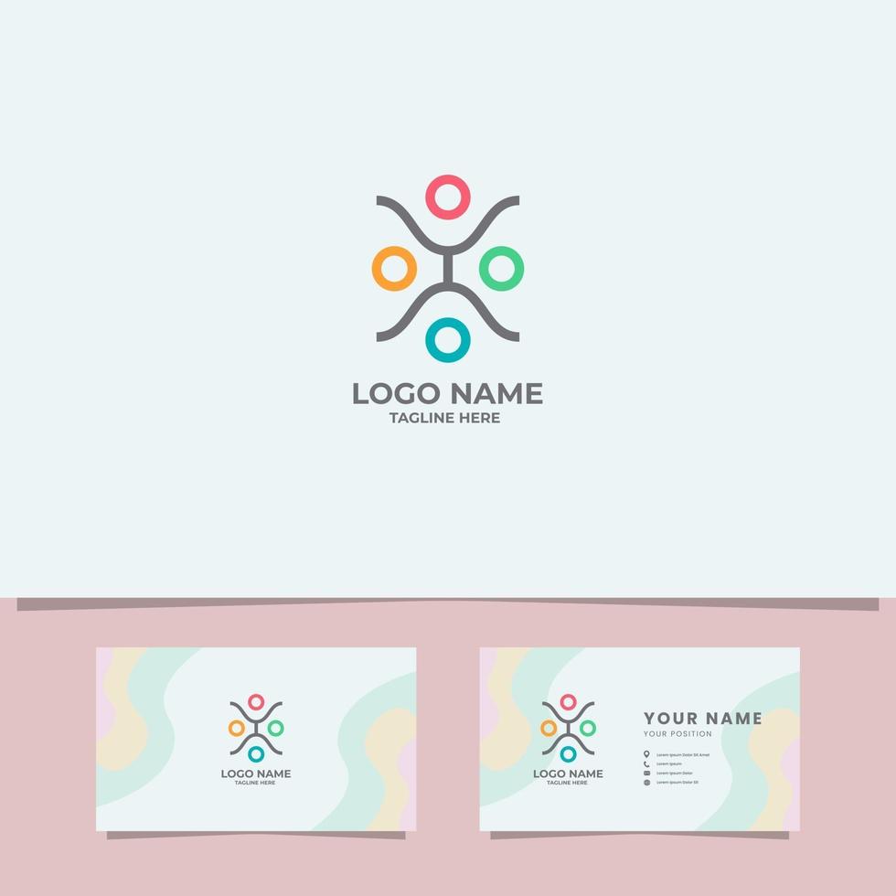 Colorful People on Circle Logo with Business Card Template vector