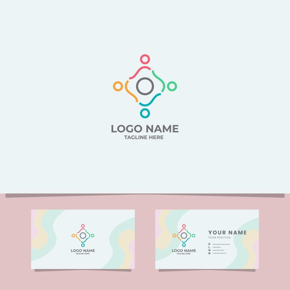 Colorful Holding Hand People on Circle Logo with Business Card Template vector