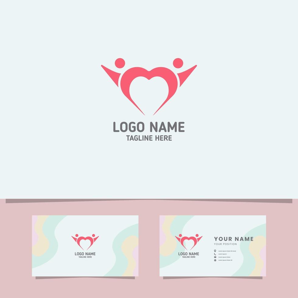 Pink People Logo Form a Heart with Business Card Template vector