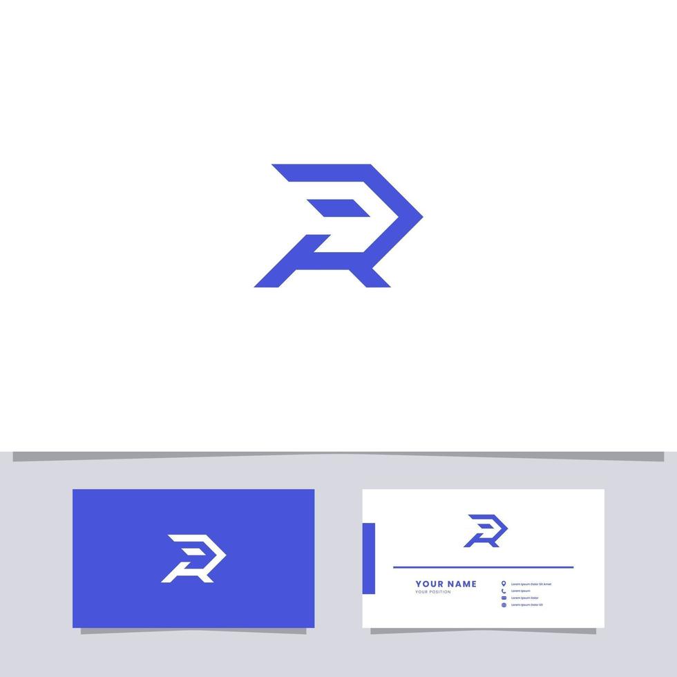 Logotipo de la letra r de flecha azul simple y minimalista con plantilla de tarjeta de visita vector