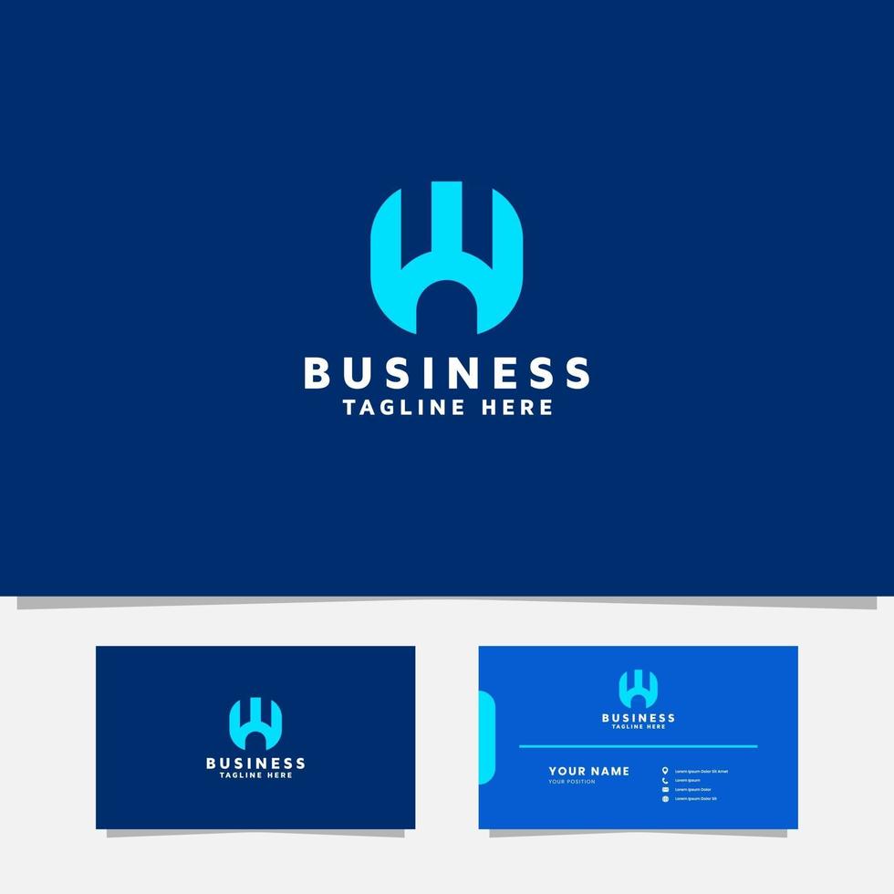 Simple and Minimalist Bright Blue Letter W Logo Form a Fort With Business Card Template vector