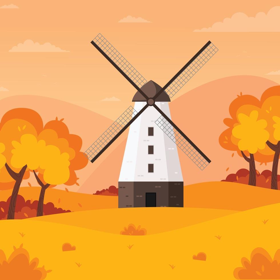 Windmill autumn background vector