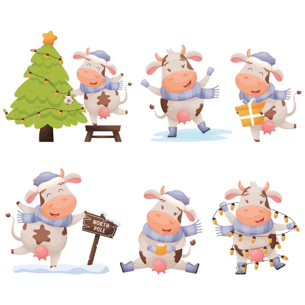 New year cow set vector