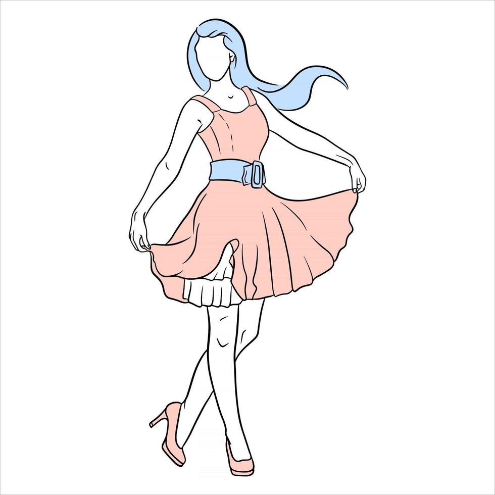 Abstraction of a girl in heels and in a dress. Line style. Fashion. vector