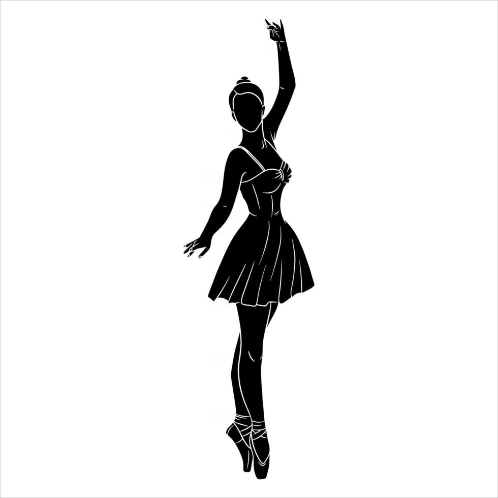 Ballerina in dress and pointe shoes. Silhouette. Dancer. vector