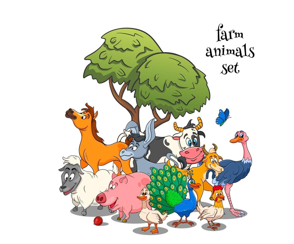 Farm animals characters big set of cartoon rural animals vector