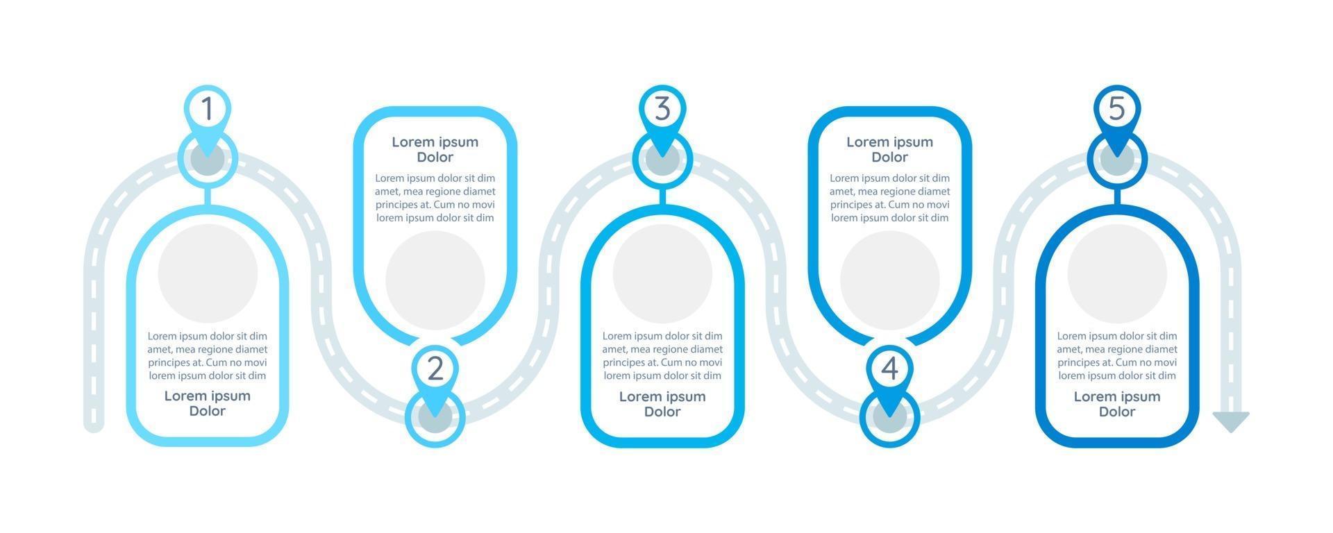 Journey plan vector infographic template. Tour guide presentation design elements with text space. Data visualization with 5 steps. Process timeline chart. Workflow layout with copyspace