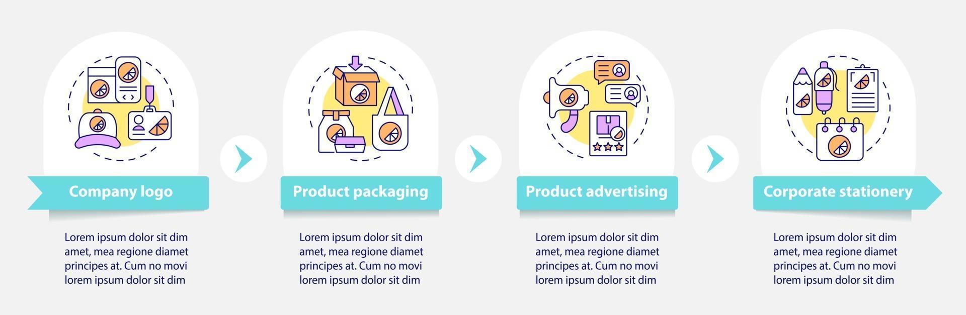 Brand touchpoints vector infographic template. Product advertising presentation outline design elements. Data visualization with 4 steps. Process timeline info chart. Workflow layout with line icons