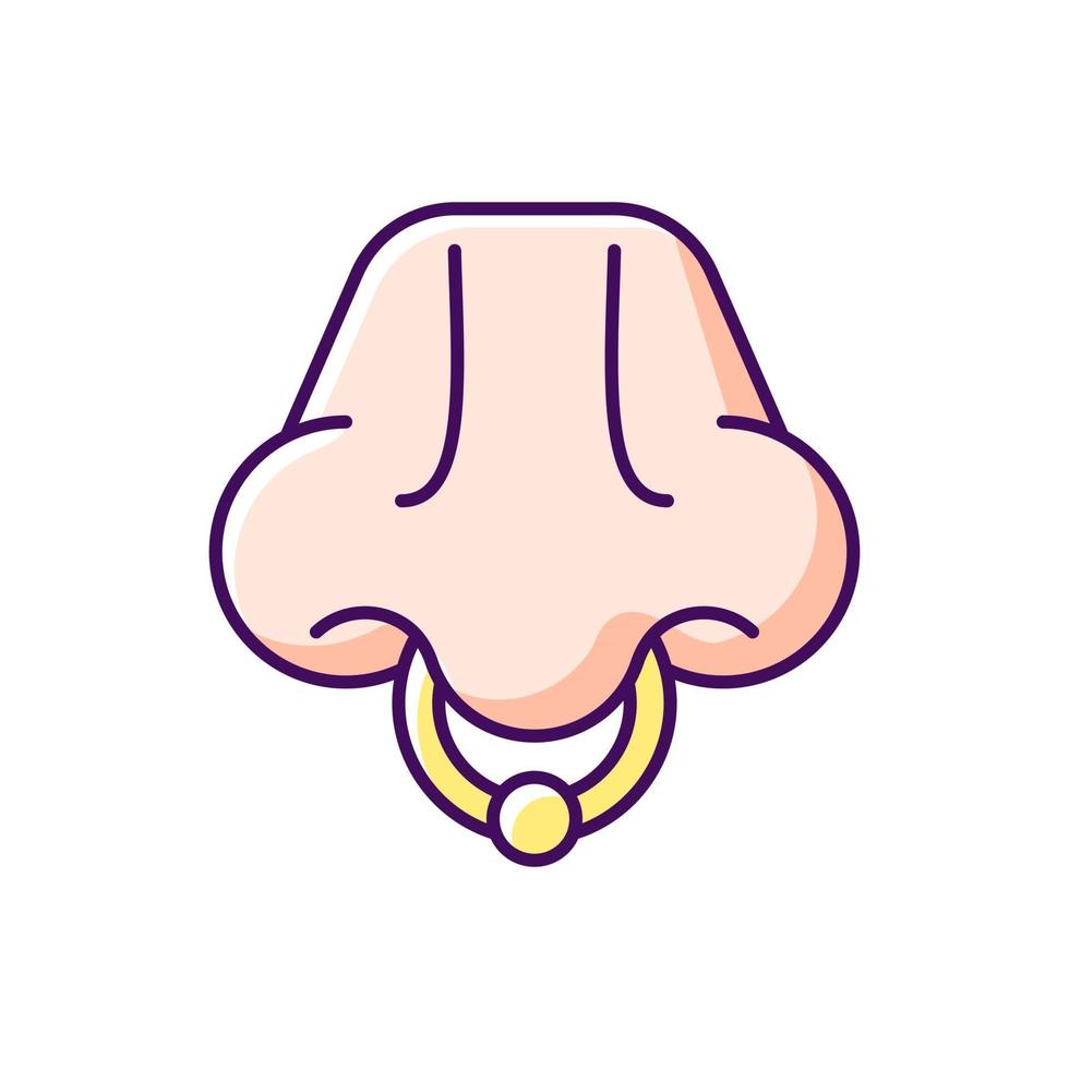 Nose piercing RGB color icon. Isolated vector illustration. Professional procedure to inject jewellery into nostrils. Beautiful accessories from valuable materials simple filled line drawing.