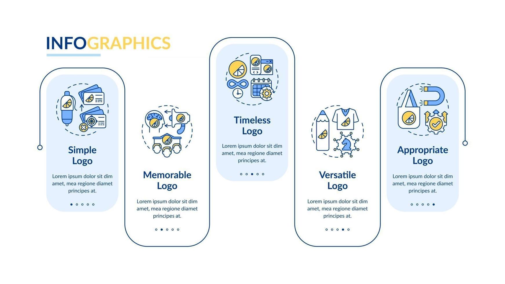 Effective logo design vector infographic template. Simple logotype presentation outline design elements. Data visualization with 5 steps. Process timeline info chart. Workflow layout with line icons