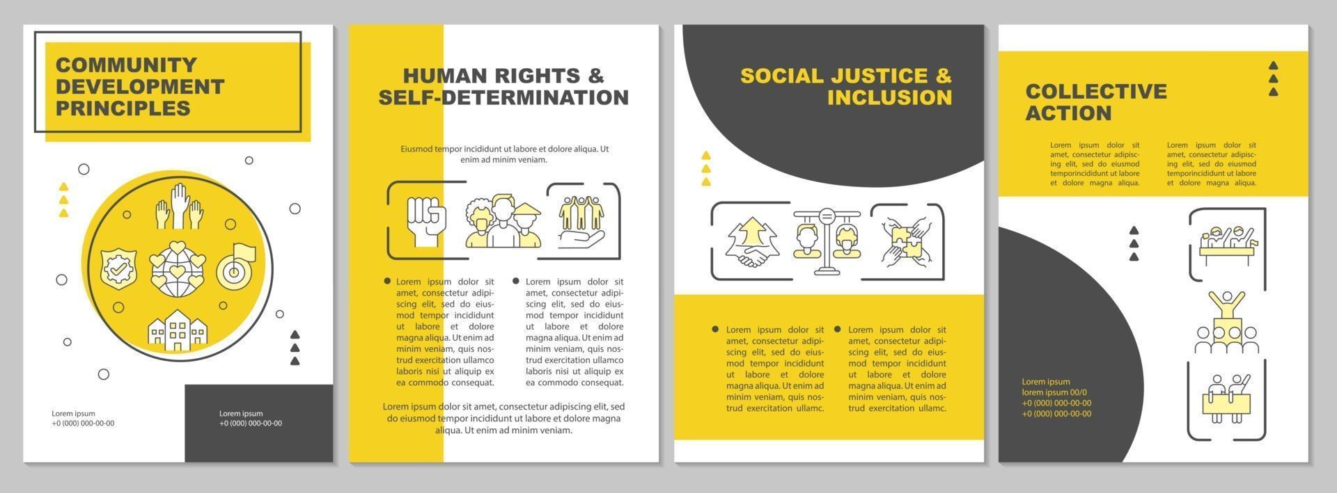 Social group development principles brochure template. Flyer, booklet, leaflet print, cover design with linear icons. Vector layouts for presentation, annual reports, advertisement pages