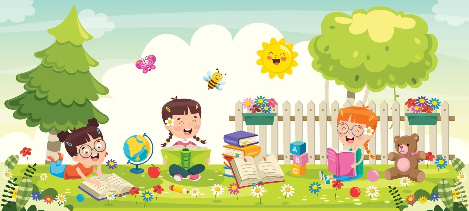 Little Children Gardening And Planting vector
